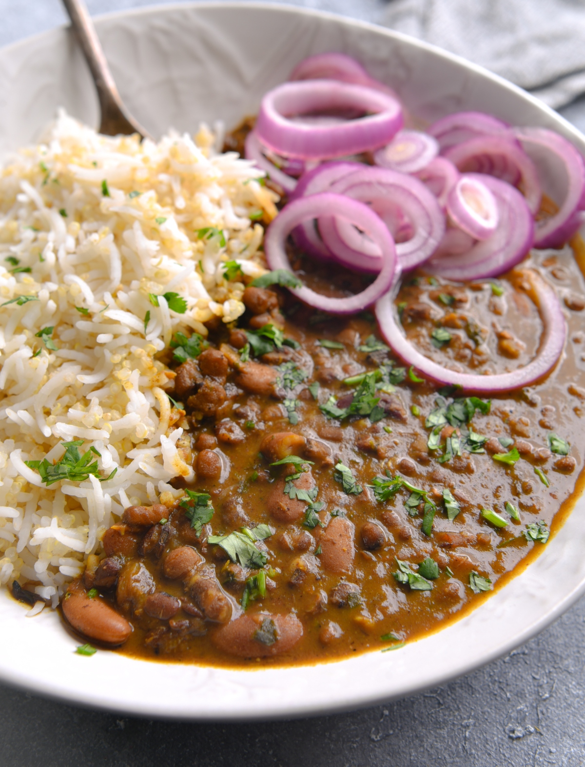 Vegan dal makhni is a our take on Indian curry maa di dal also known as dal makhani. This simple recipe is full of flavor and protein, just like a mother's love. Rich and comforting and perfect with rice or roti. You can make this over a stove top or an instant pot for a simple meal.