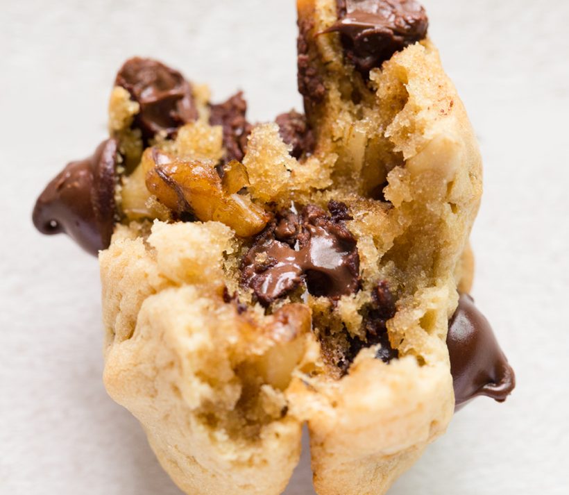Mini vegan chocolate chip cookies with a tender, chewy texture and melty chocolate chips.