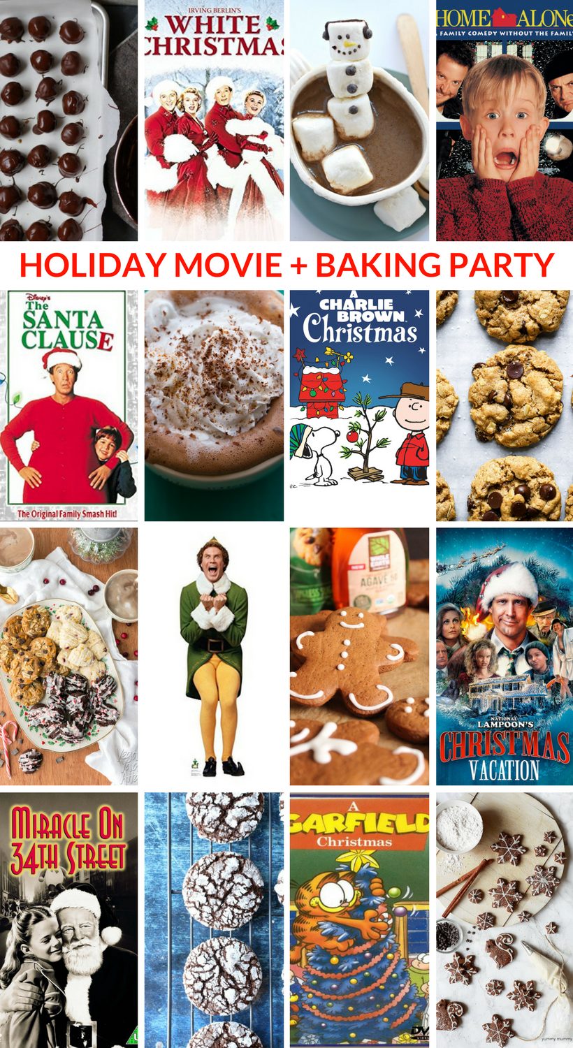 A collection of vegan holiday cookies and desserts paired with favorite Christmas movies for a festive baking party.