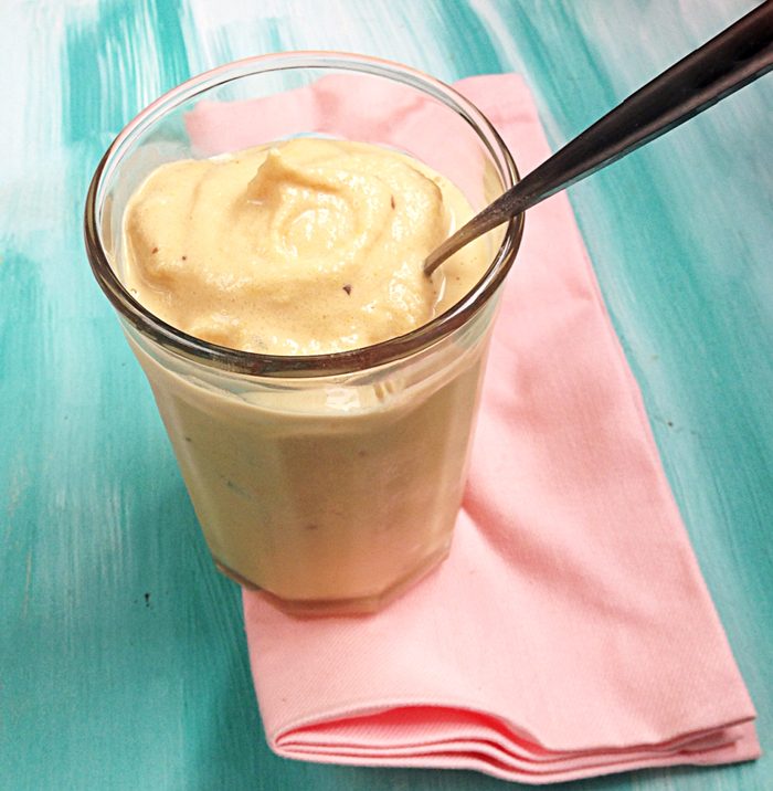 A thick, creamy vegan vanilla shake made with frozen watermelon, banana, and vanilla non-dairy milk.