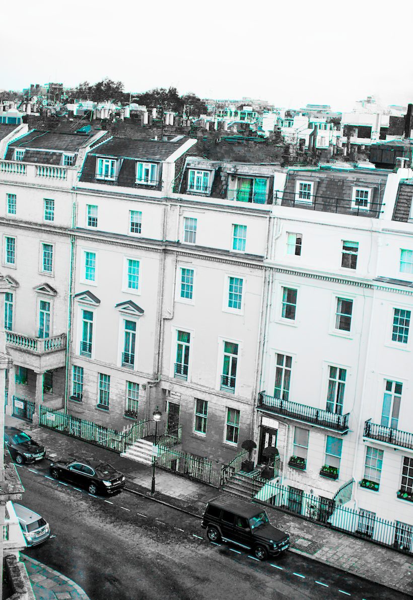 London buildings accompany a travel guide featuring vegan dining spots, sightseeing and places to stay.